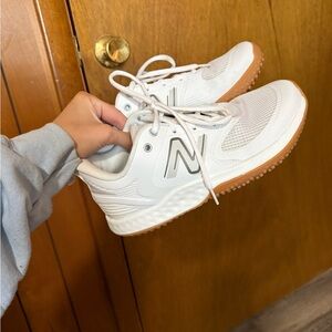 New Balance White and Tan Sneakers